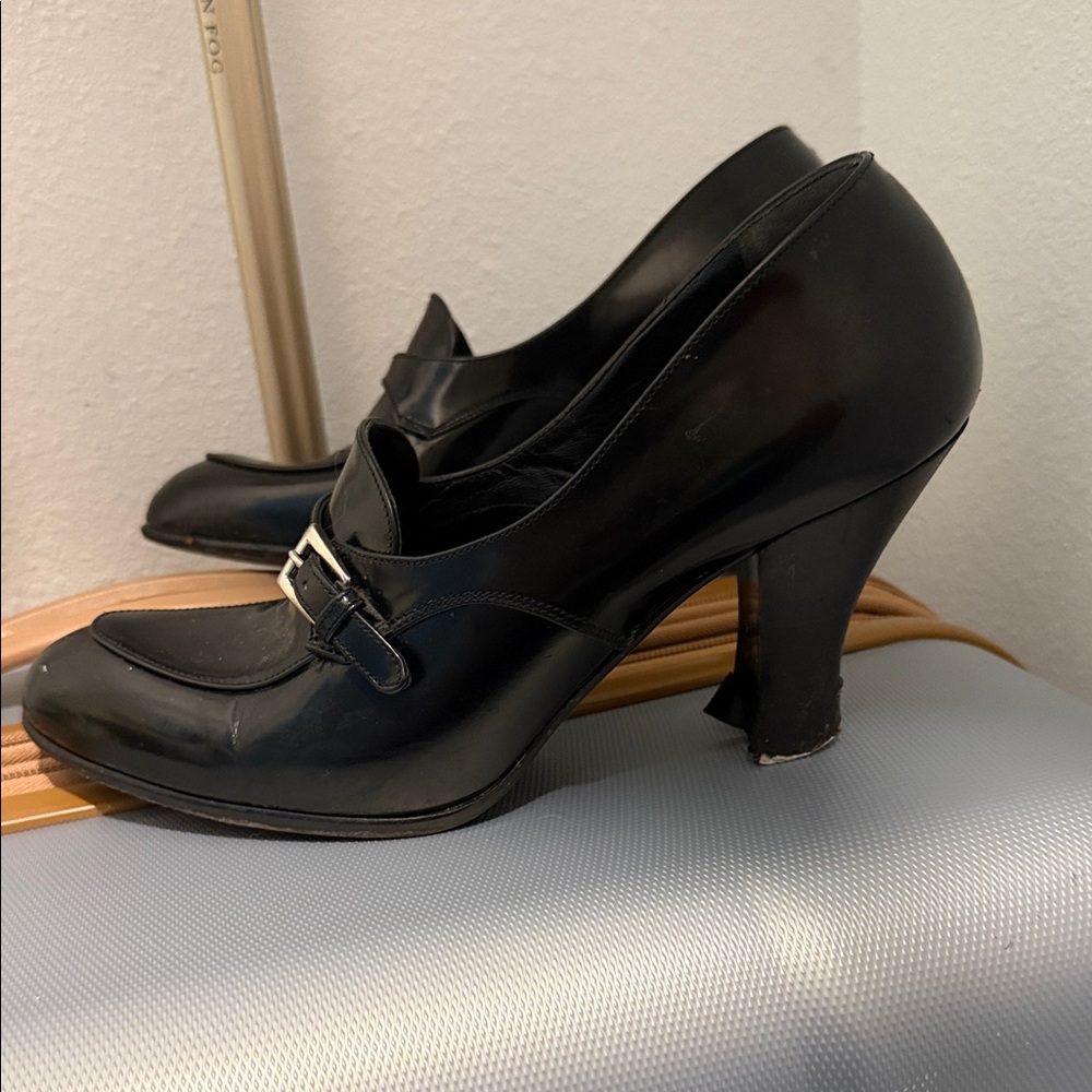 Prada Glossy Black Buckle Loafers - Picture 5 of 6